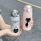 350ml/500ml Stainless Steel Cartoon Cat Vacuum Flask with Straw – Portable Thermos Mug for Kids – Travel Thermal Water Bottle