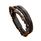 Men's Vintage Tree of Life Leather Bracelet – Multilayer Braided Design with Tiger Eye & Stainless Steel | Fashion Jewelry Gift