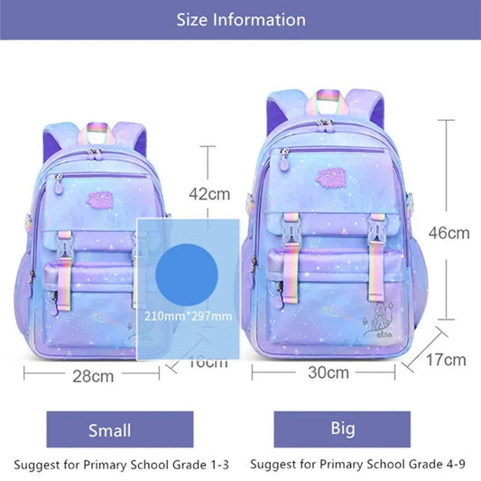 Waterproof Primary School Backpack for Girls: Pink and Purple Bookbag with Shoulder Strap, Perfect School Gift