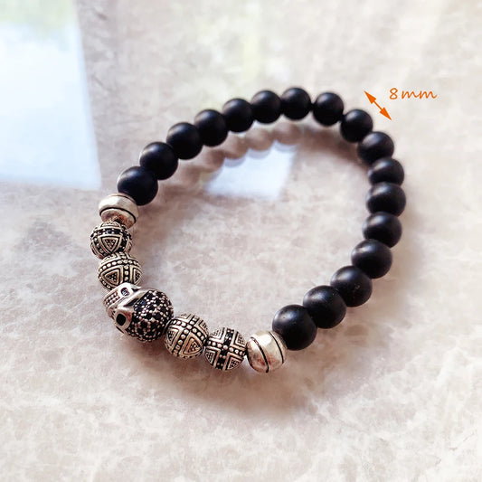 Skull Cross Bead Bracelet – European Rebel Punk Style in 925 Sterling Silver & Obsidian | Fashion Jewelry Gift for Men