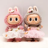 Labubu Idol Doll Wedding Dress – 17cm Rose Butterfly Gown Outfit Accessories for Mini Plush Dolls DIY Gift