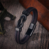 Men's Infinity Knot Leather Bracelet – Handmade Braided Design in Black & Brown with Stainless Steel | Elegant Gift Jewelry