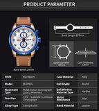 MEGIR Men's Leather Chronograph Sport Watch: Military Style, Precision Quartz, and Timekeeping