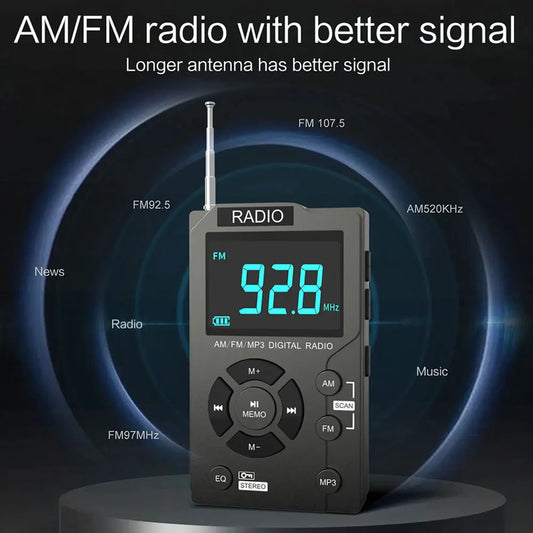 AM/FM Radio with MP3 Support, TF Card Slot for Expansion, EQ Adjustment, Telescopic Antenna, USB-C Fast Charging, Real-time Power Display