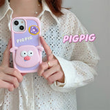 Adorable 3D Pink Pig with Donut Silicone Case for iPhone 7/8 Plus to 14 Pro Max, Creative Cartoon Design