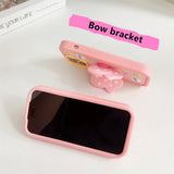 Adorable 3D Pink Love Heart Bow Bracket Silicone Phone Case for iPhone 11, 12, 13, 14 Pro Max