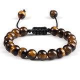 Men's 8mm Tiger Eye Stone Beads Bracelet – Adjustable Braided Rope with Natural Lava Rock | Yoga Healing Balance Jewelry