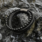 Men's Natural Onyx Stone Bracelet – Handmade Braided Black Coffee Leather with Stainless Steel Magnetic Buckle