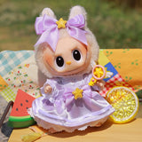 Labubu Doll Sakura Dress Outfit Set – 17cm Doll Clothes with Bow Hairpin, Magic Wand & Four-Piece Accessories for Stylish Play