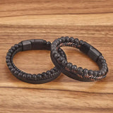 Classic Men's Multilayer Braided Leather Bracelet – Stainless Steel Design | Fashion Jewelry Gift for Men