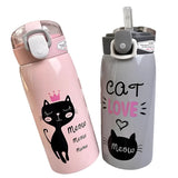 500ml Cute Cartoon Cat Stainless Steel Thermal Flask with Straw – Portable Kids Travel Water Bottle Tumbler