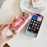 Pink Butterfly Wings Silicone Case for iPhone 11-14 Pro Max, with 3D Folding Bracket