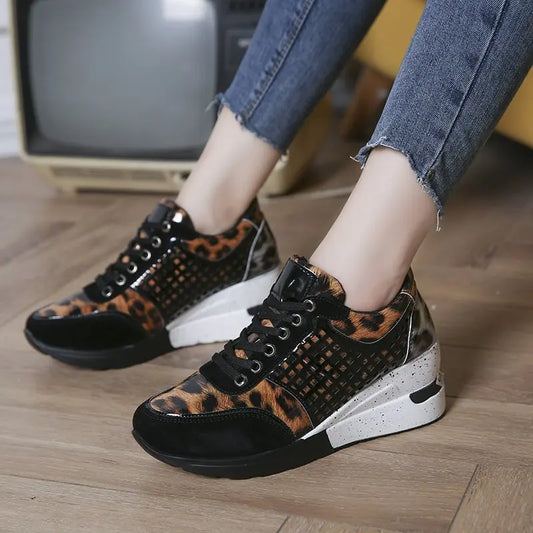 Women's Casual Lace-Up Sneakers – Wedge Sports Shoes, Vulcanized Platform Tennis Shoes for Ladies