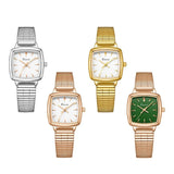 Women's Dress Quartz Watch with Simple Waterproof Square Small Dial, Stainless Steel Strap - Elegant Gold Female Wristwatch