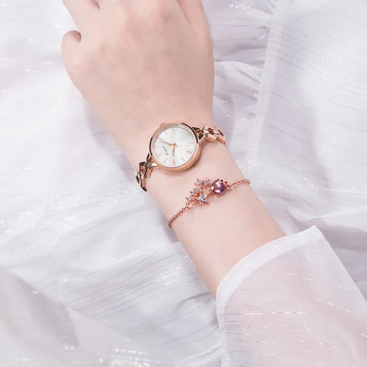 Elegant Square Crystal Rosegold Women's Fashion Watch for Stylish Ladies