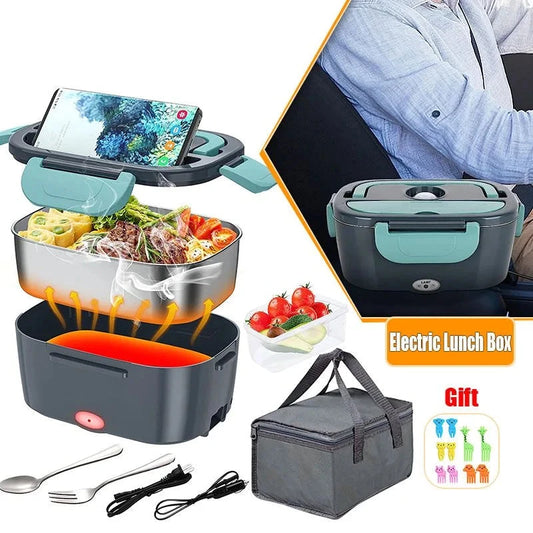 Electric Heated Lunch Box Food Warmer – 12V 220/110V Portable Food Heater for Car, Truck, and Home with Removable Container