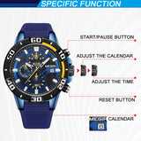 MEGIR Men's Luxury Silicone Strap Sports Watch: Waterproof Chronograph