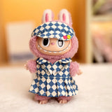 17cm Labubu Doll Checkerboard Tennis Outfit Set – Suspender Pants & Shirt Trendy Fashion Clothes for Baby Pendant Dolls