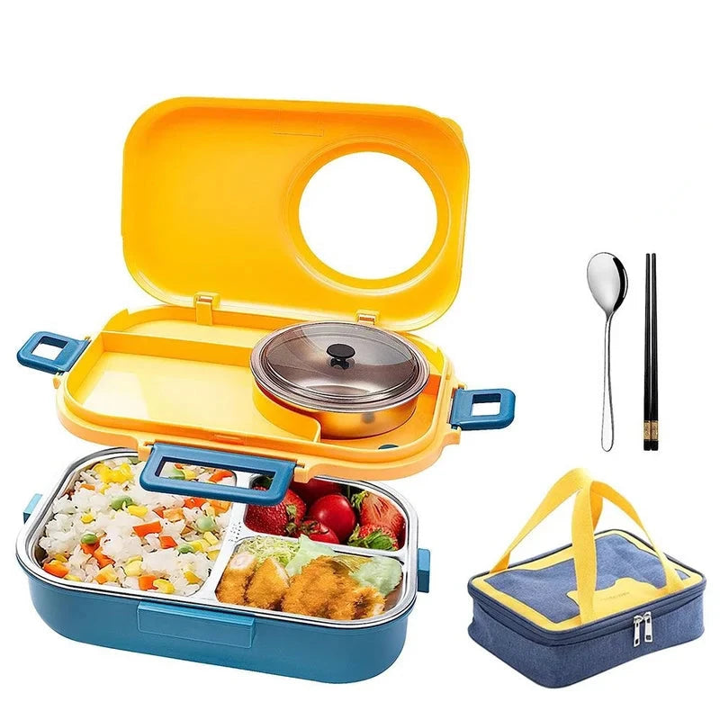 1100ML Camera Design Insulated Bento Lunch Box for Kids – Stainless Steel Food Container with 3 Separate Compartments