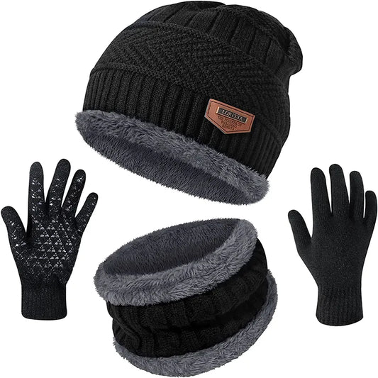 Thick Winter Beanie Set for Men and Women: Wool Hat, Neck Scarf, and Balaclava Mask