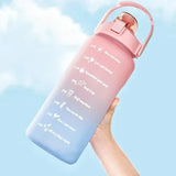 Set of 3 Gradient Plastic Sports Bottles: Large Capacity for Travel, Gym, Fitness, with Straws