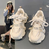 Women’s Chunky Sneakers – Spring Breathable Mesh Platform Sports Shoes with Fashionable Lace-Up Thick Soles, Casual Footwear