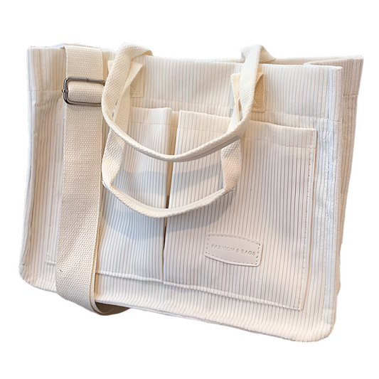 Versatile Corduroy Tote: Multi-Pocket Handbag for Daily Office Use