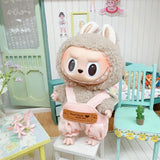 Labubu Doll Clothes Set – 17cm Plush Doll Outfit with Overalls, Dress & Hairpin for Cute Styling and Fashion Accessories Gift