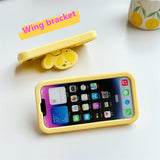 Lovely 3D Bee with Wings Holder Silicone Case for iPhone 11-14 Pro Max, Fun Cartoon Protective Cover