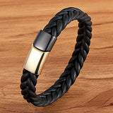 Men's Braided Genuine Leather Wristlet Bracelet – Stainless Steel Magnetic Clasp | Punk Jewelry in 19/21/23cm