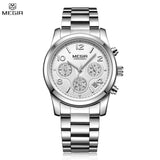 MEGIR Elegant Luxury Women's Quartz Watch, Fashionable Stainless Steel Wristwatch, Waterproof Dress Clock