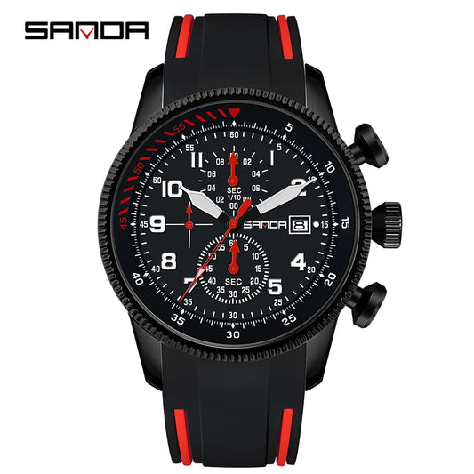 Casual Quartz Watch with Waterproof and Shockproof Features, Hollow Round Dial, Date, Luminous Display, and Stopwatch for Men