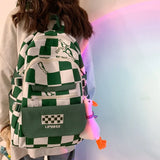 Fashionable School Backpack for Teenage Girls: Black and White Plaid Design with Large Capacity, Student Lightweight Bookbag