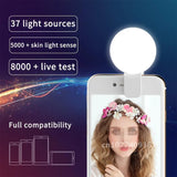 Compact Q Selfie Ring Light with Clip-on Mobile Phone Lens - LED Selfie Lamp, Flash Fill Light for Women's Selfies