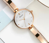 Luxury Rhinestone Women's Fashion Watch - Simple Round Dial, Rose Gold Bracelet Quartz Timepiece for Ladies