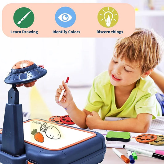 Kids' LED Drawing Projector: Handbag-Shaped Painting and Drawing Table—Educational Early Learning Doodle Board with Projection Features