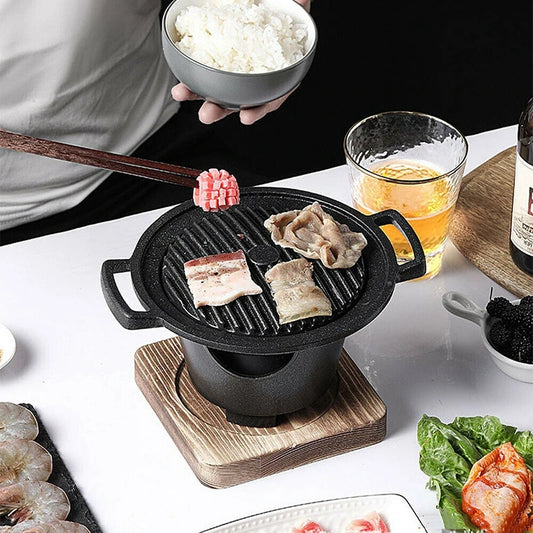 Mini Japanese BBQ Grill: Smokeless Alcohol Stove for One, Outdoor Roasting Cooker with BBQ Oven Plate