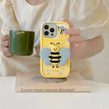 Charming bee-themed silicone iPhone case with foldable wings, compatible with iPhone 11, 12, 13, 14 Pro Max, XS, XR