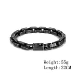 Men's Punk Biker Chain Bracelet – Matte Vintage Oxidized Black Heavy Link with Motorcycle Style Stainless Steel Bangle