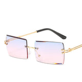 Unisex Fashionable Rimless Rectangle Sunglasses - Popular Small Square Shades, Ideal for Summer Traveling in Brown