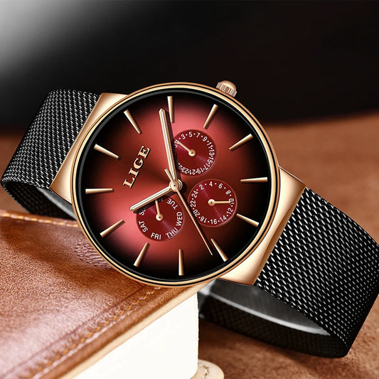 LIGE New Fashion Women's Quartz Watch: Top Brand Luxury, Waterproof Ultra-thin Mesh Steel Wristwatch