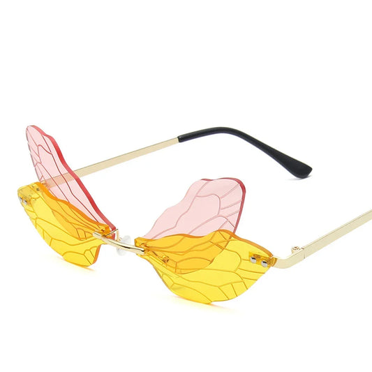 Wave-Inspired Rimless Dragonfly Sunglasses for Women - Luxury Trending Narrow Sun Shades