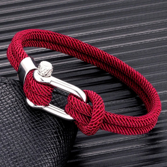 Men's Minimalist Nautical Rope Bracelet – Double-Strand with Stainless Steel U-Shape Shackle Buckle | Survival Jewelry