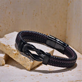 Men's Infinity Knot Leather Bracelet – Handmade Braided Design in Black & Brown with Stainless Steel | Elegant Gift Jewelry