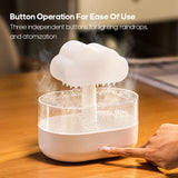 Cloud-Shaped Air Humidifier: Electric Essential Oil Diffuser with Ultrasonic Mist, Colorful Night Light, and White Noise Raindrops