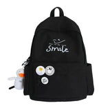 Simple Solid-Colored Smile Book Bag: High School Backpacks for Girls and Boys, Perfect for College Students and Women in Black