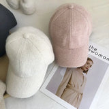 Autumn/Winter Women's Baseball Cap: Solid Color, Cony Hair Visor, Warm and Plush in White or Black