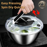 Stainless Steel Vegetable and Fruit Washer, Handheld Salad Spinner with Lid, Colander, and Dryer for Efficient Draining and Dehydrating