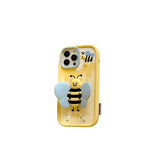 Charming bee-themed silicone iPhone case with foldable wings, compatible with iPhone 11, 12, 13, 14 Pro Max, XS, XR