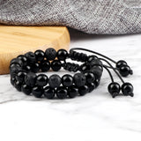 Men's Fashion Tiger Eye Bracelet & Bangle – 8mm Shiny Black Onyx Beads | Couples Yoga Healing Pulsera Gift